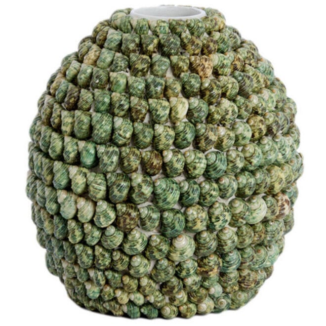 Decoratieve Bamboe vaas "Shell Green" met schelpen H28cm - Copy