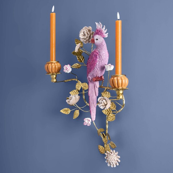 Wandkandelaar Papegaai Roze H60cm