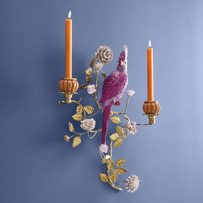 Wandkandelaar Papegaai Roze H60cm