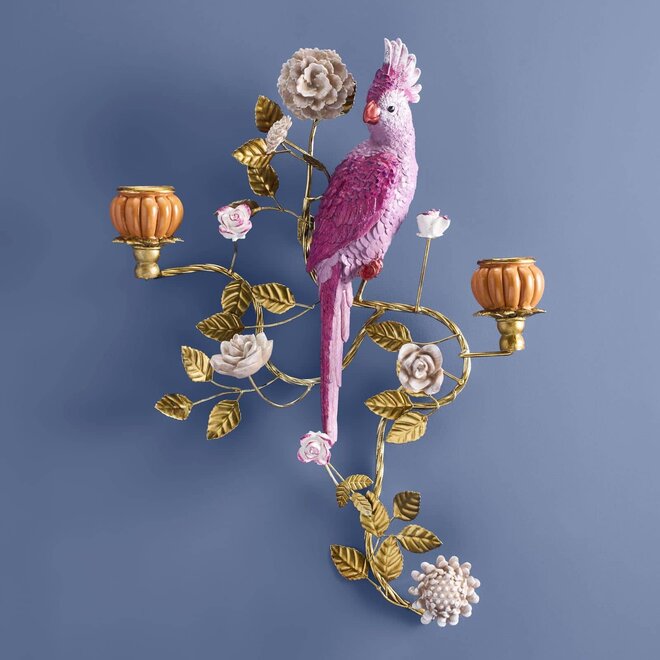 Wandkandelaar Papegaai Roze H60cm