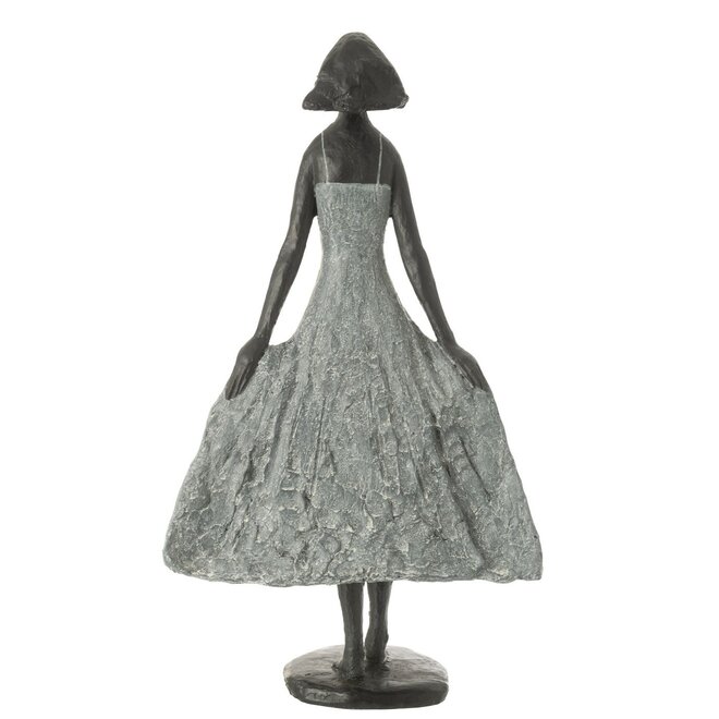 Beeld Vrouw Lopend in de Wind XL, zwart/grijs H54cm