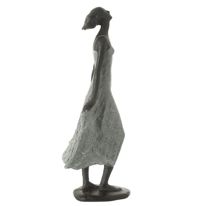 Beeld Vrouw Lopend in de Wind XL, zwart/grijs H54cm