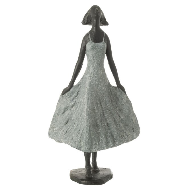 Beeld Vrouw Lopend in de Wind XL, zwart/grijs H54cm