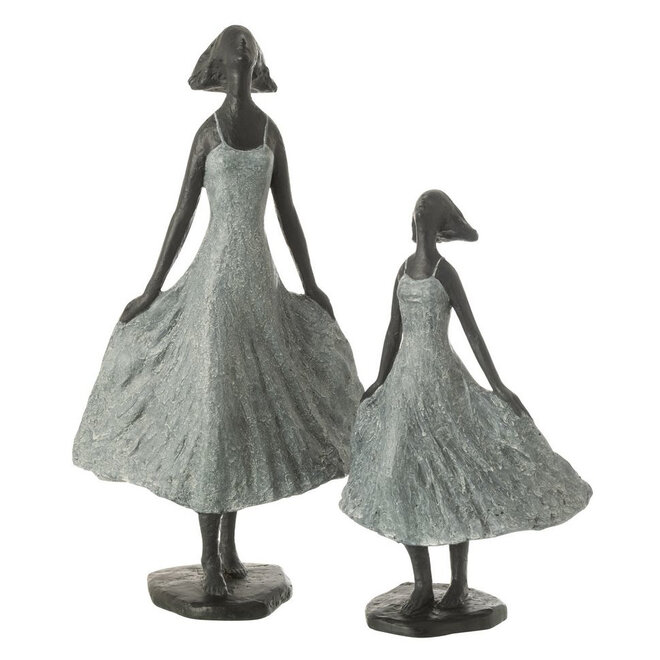 Beeld Vrouw Lopend in de Wind XL, zwart/grijs H54cm