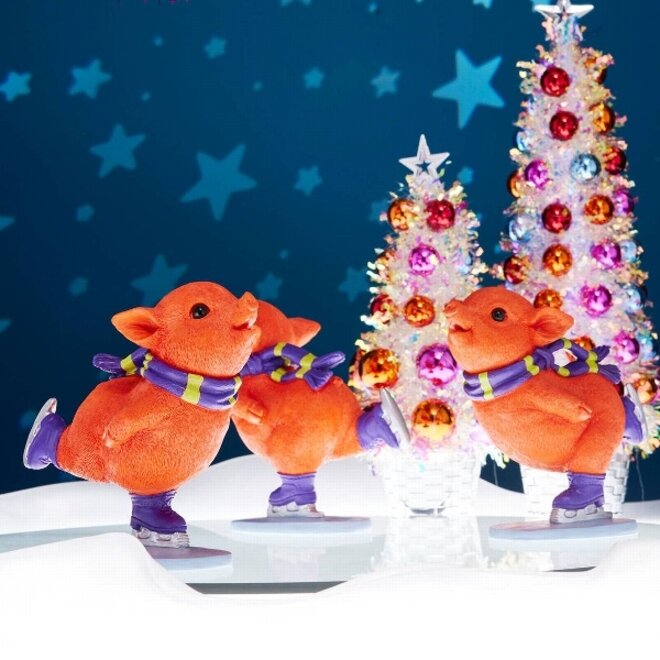 Kunststof Beeld, Ice Skating Piggy H18cm