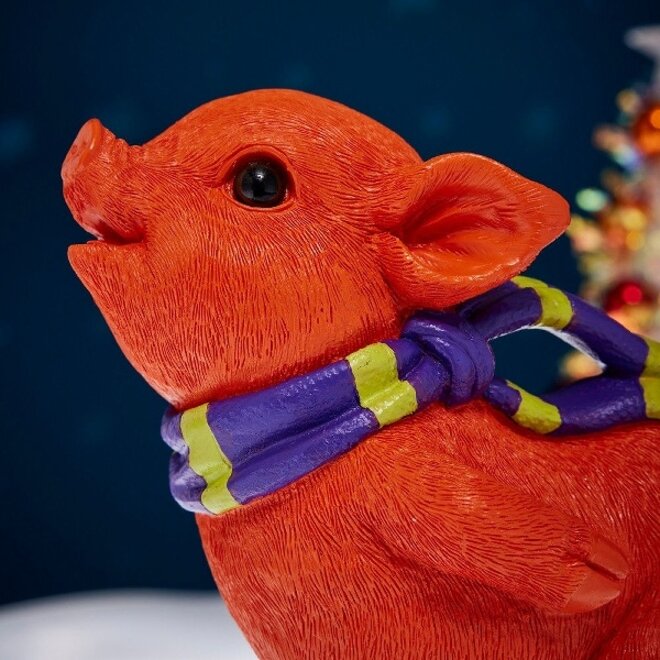 Kunststof Beeld, Ice Skating Piggy H18cm