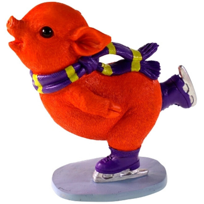 Kunststof Beeld, Ice Skating Piggy H18cm