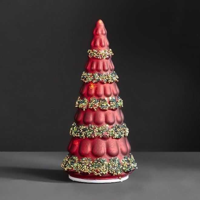 LED Glazen Kerstboom Rood H25cm