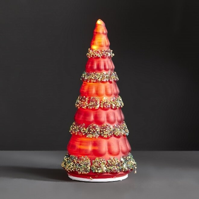 LED Glazen Kerstboom Rood H25cm