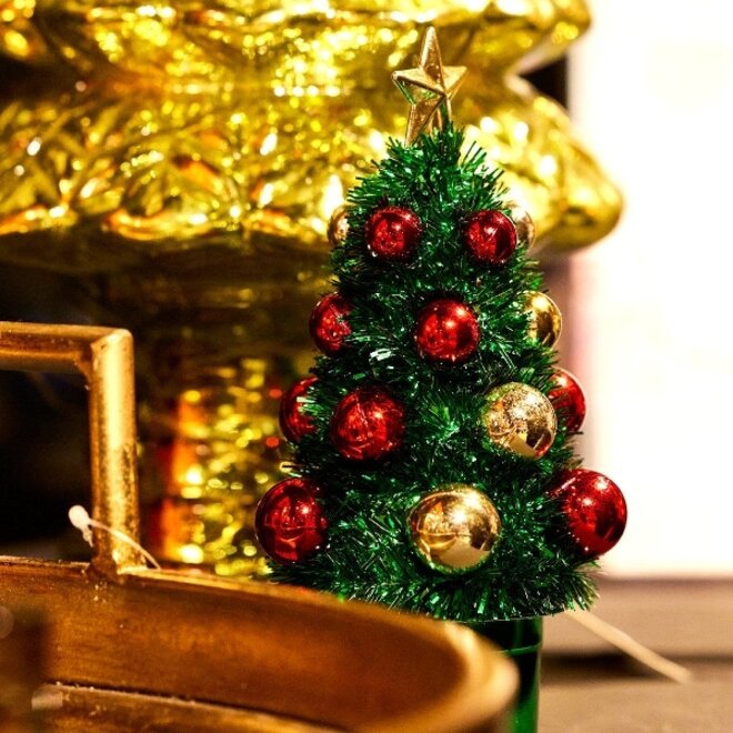 Deco Kerstboom, groen, goud, rood H16cm