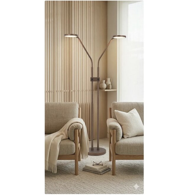 Vloerlamp Málaga Choco Dubbel + Dimmer H135cm