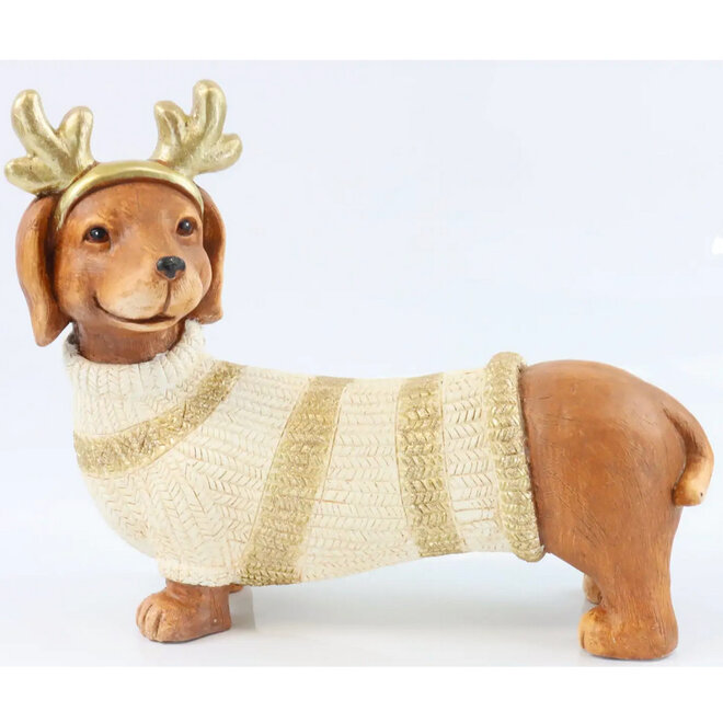 Kerst Teckel met Feestelijke Trui 43cm