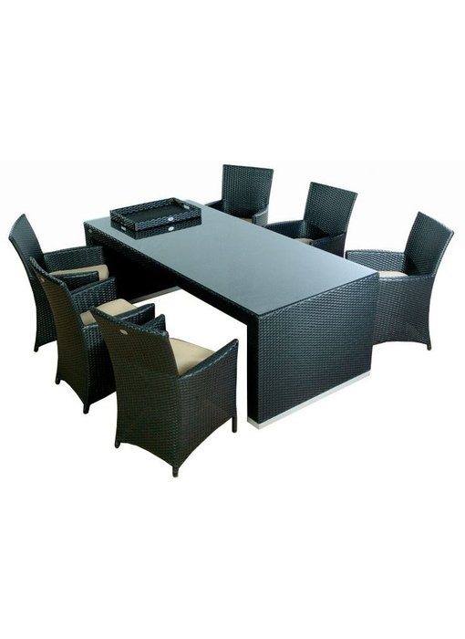 Diningset Athene - Zwart - Plat vlechtwerk