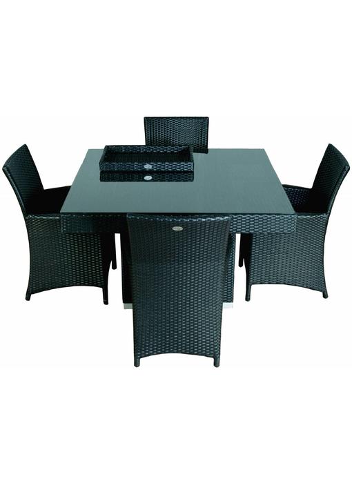 Diningset Tirana - Zwart - Plat vlechtwerk