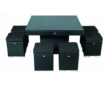 Diningset Tirana - Zwart - Plat vlechtwerk - 8 zitplaatsen