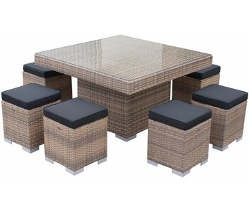 Diningset Tirana - Cappuccino - Plat vlechtwerk - 8 zitplaatsen