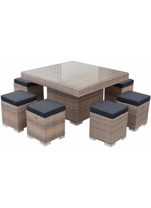 Diningset Tirana - Cappuccino - Plat vlechtwerk - 8 zitplaatsen