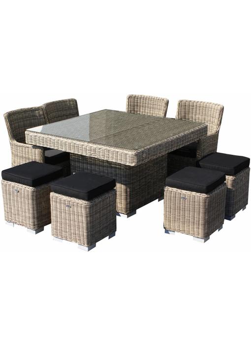 Diningset Tirana - Naturel - Rond vlechtwerk - 8 zitplaatsen