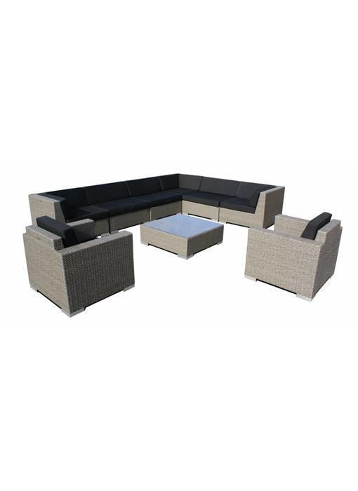 Loungeset Londen 3301-S-S - Grijs geborsteld - Plat vlechtwerk