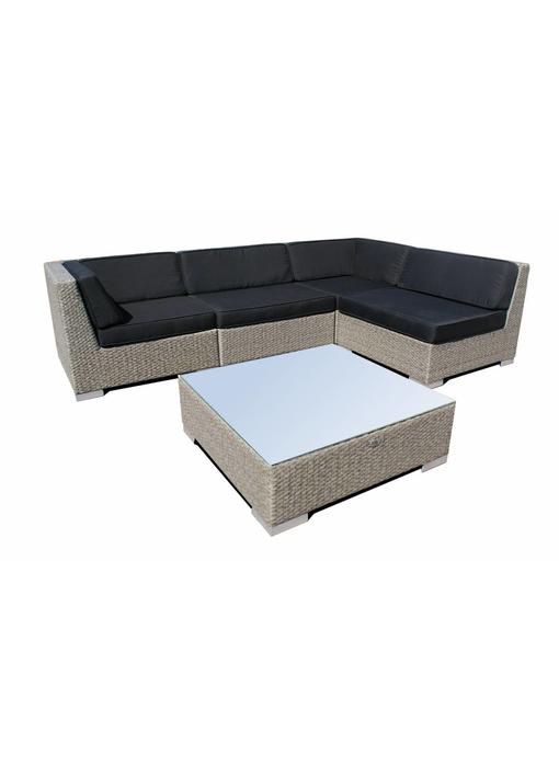 Loungeset Londen 2201 - Grijs geborsteld - Plat vlechtwerk