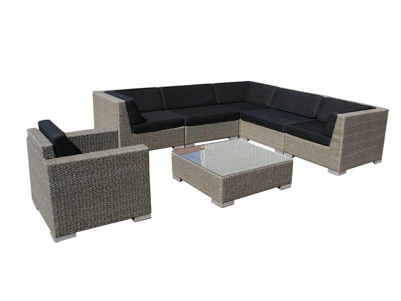 Loungeset Londen 3201-S - Grijs geborsteld - Plat vlechtwerk