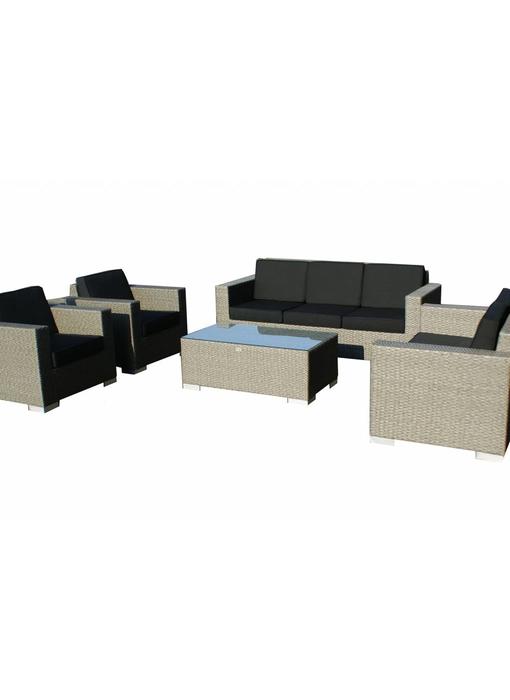 Loungeset Parijs 2111 - Grijs geborsteld - Plat vlechtwerk