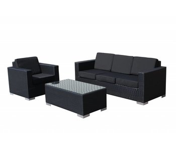 Loungeset Parijs 1011 - Zwart - Plat vlechtwerk