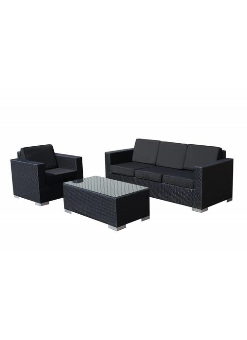 Loungeset Parijs 1011 - Zwart - Plat vlechtwerk