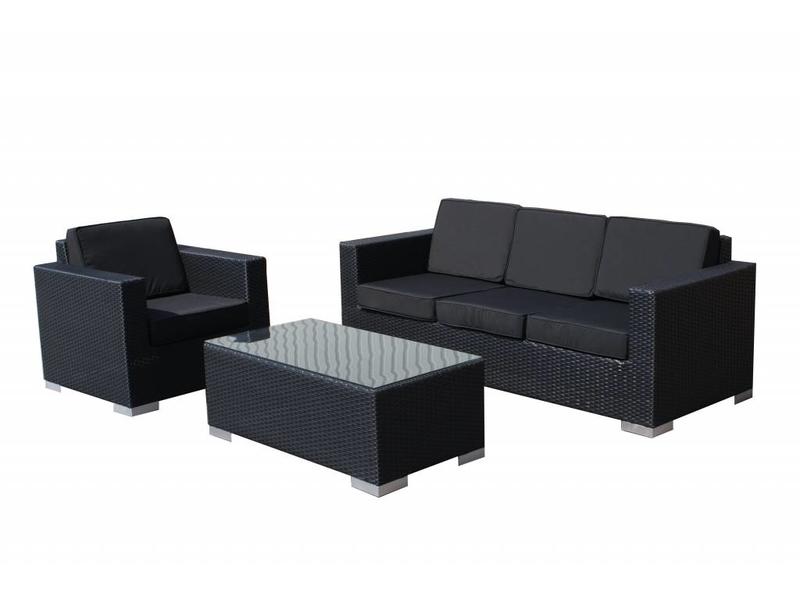 Loungeset Parijs 1011 - Zwart - Plat vlechtwerk