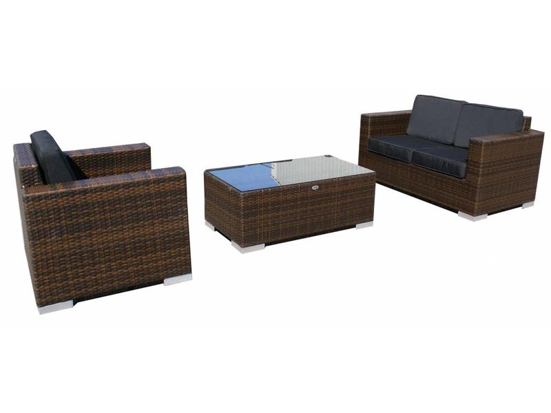 Loungeset Parijs 1101 - Bruin - Plat vlechtwerk