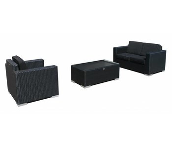 Loungeset Parijs 1101 - Zwart - Plat vlechtwerk