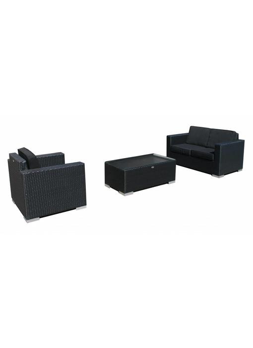 Loungeset Parijs 1101 - Zwart - Plat vlechtwerk