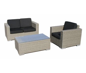 Loungeset Parijs 1101 - Grijs geborsteld - Plat vlechtwerk