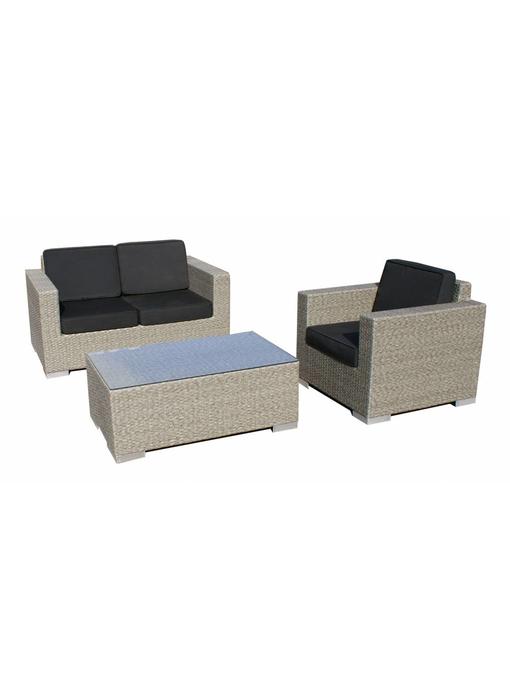 Loungeset Parijs 1101 - Grijs geborsteld - Plat vlechtwerk