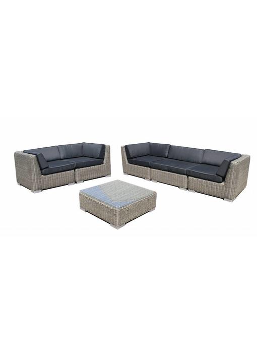 Loungeset Londen 4101 - Grijs geborsteld - Rond vlechtwerk