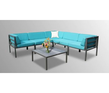 Loungeset Beverly - 6-delig - Grijs aluminium - Blauwe kussens