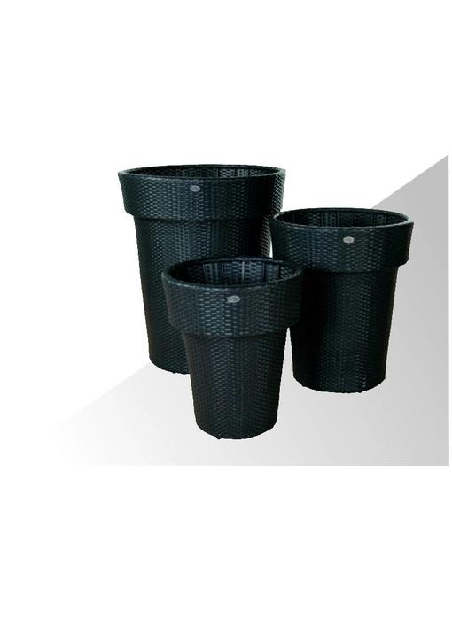 Bloembak Napoli - rond met rand - Zwart - Plat vlechtwerk