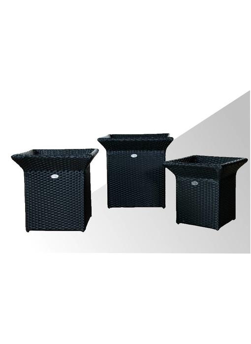 Bloembak Angelo - vierkant met rand - Zwart - Plat vlechtwerk