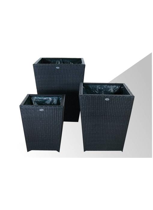 Bloembak Pompei - vierkant taps - Zwart - Plat vlechtwerk