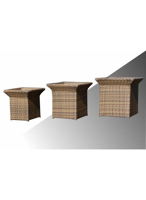 Bloembak Angelo - vierkant met rand - Cappuccino - Plat vlechtwerk