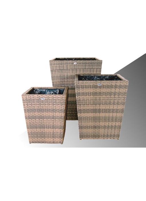 Bloembak Pompei - vierkant taps - Cappuccino - Plat vlechtwerk