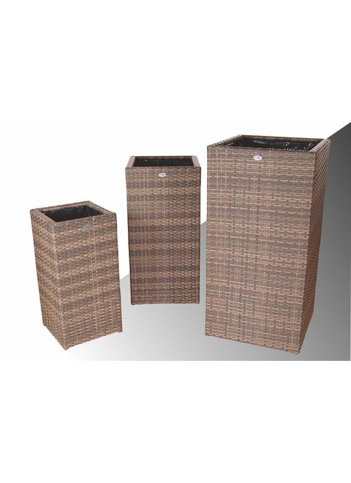 Bloembak Pilastro - hoog - Cappuccino - Plat vlechtwerk