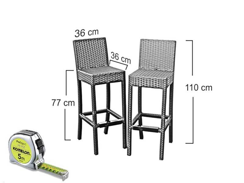 Barset Sofia met barkruk Sofia II - Grijs geborsteld - Plat vlechtwerk