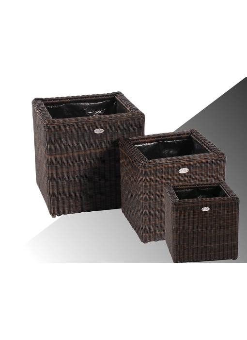 Bloembak Piazza - vierkant - Bruin - Rond vlechtwerk