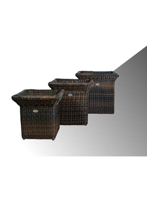 Bloembak Angelo - vierkant met rand - Bruin - Rond vlechtwerk