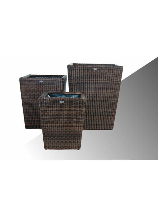 Bloembak Pompei - vierkant taps - Bruin - Rond vlechtwerk