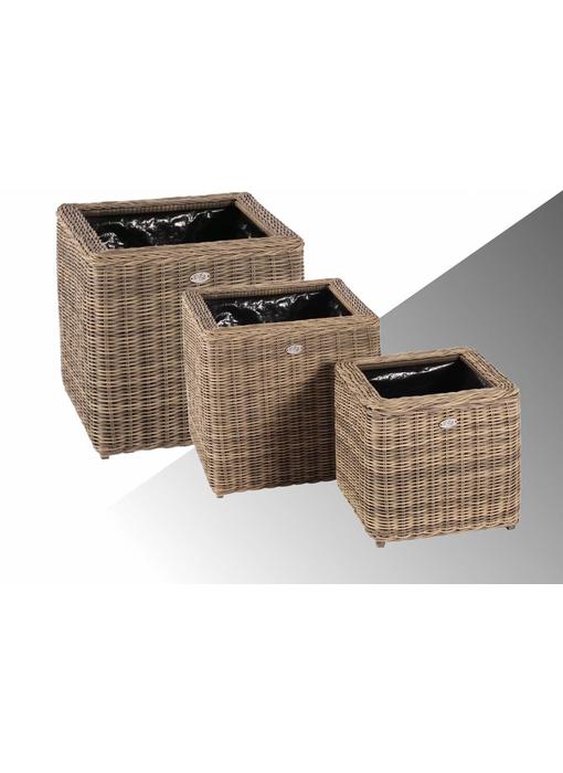 Bloembak Piazza - vierkant - Naturel - Rond vlechtwerk
