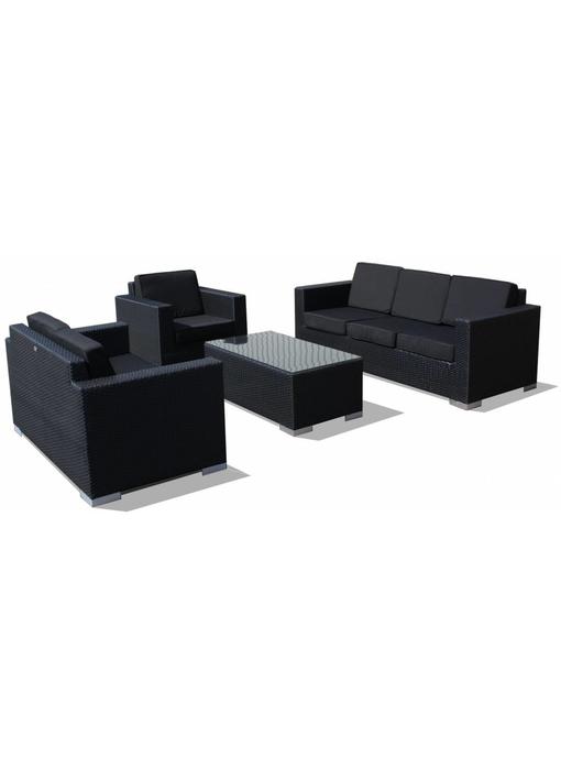 Loungeset Parijs 1111 - Zwart - Plat vlechtwerk