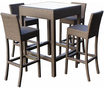 Barset Sofia met barkruk Sofia II - Grijs geborsteld - Plat vlechtwerk