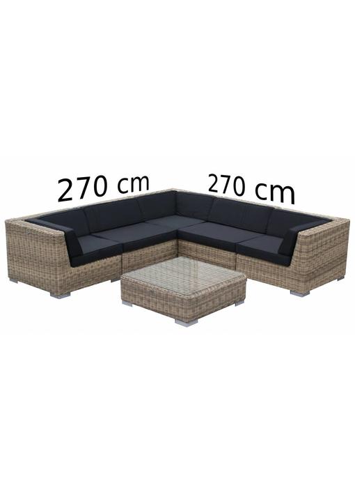 Loungeset Londen 3201 - Naturel - Rond vlechtwerk